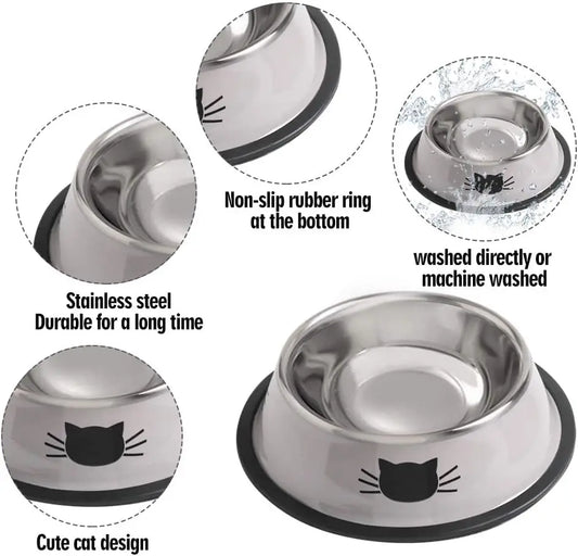 Cat Bowls for Food and Water,2PCS Non-Slip Stainless Steel 8 Oz Pet Bowl with Removable Rubber Base Dog Bowl