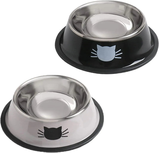 Cat Bowls for Food and Water,2PCS Non-Slip Stainless Steel 8 Oz Pet Bowl with Removable Rubber Base Dog Bowl