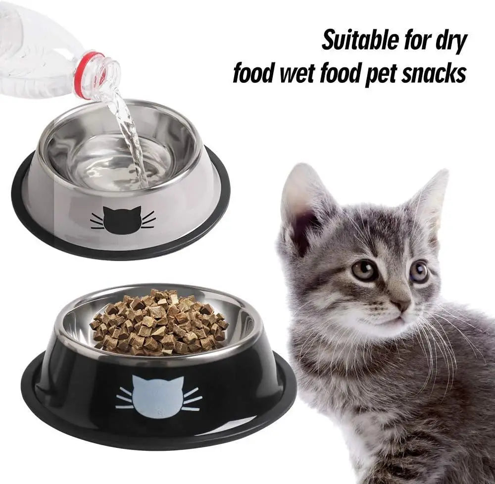 Cat Bowls for Food and Water,2PCS Non-Slip Stainless Steel 8 Oz Pet Bowl with Removable Rubber Base Dog Bowl