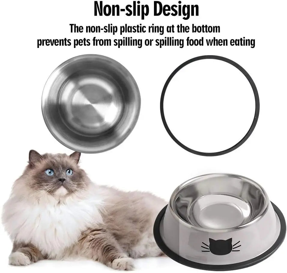Cat Bowls for Food and Water,2PCS Non-Slip Stainless Steel 8 Oz Pet Bowl with Removable Rubber Base Dog Bowl