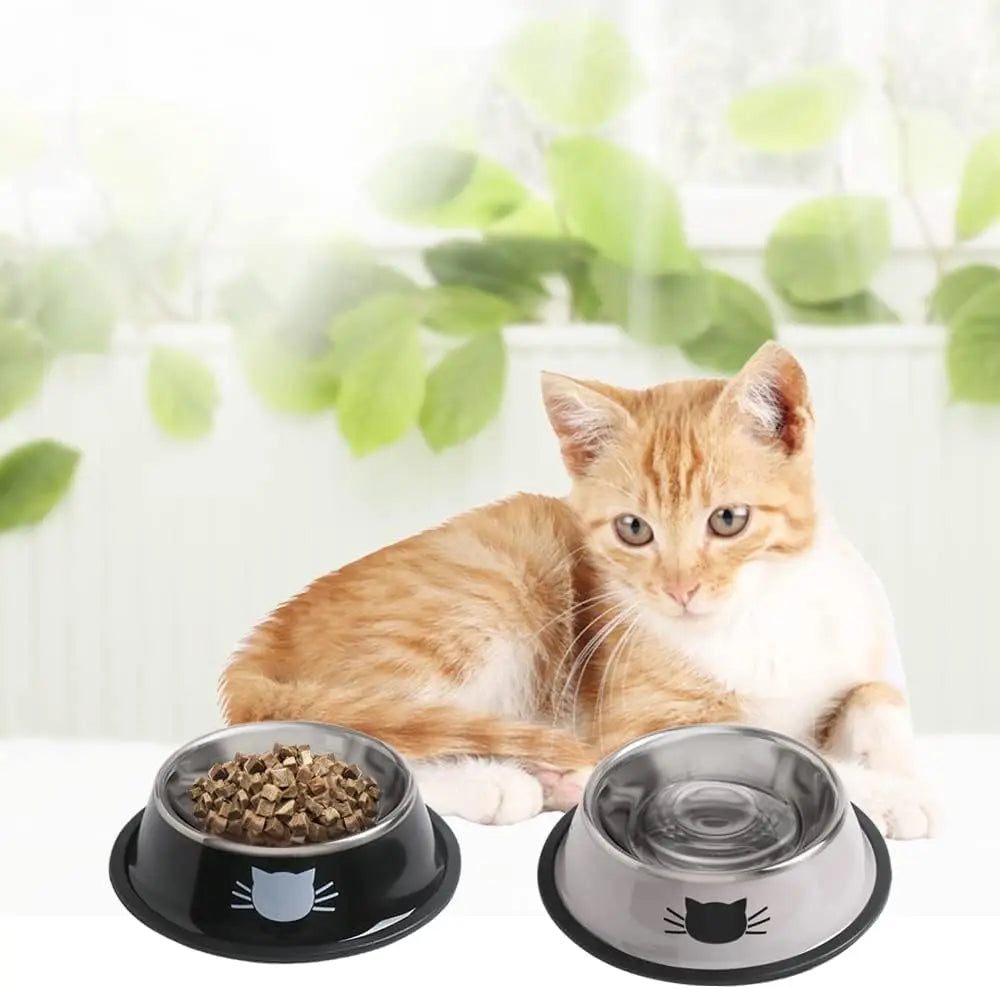 Cat Bowls for Food and Water,2PCS Non-Slip Stainless Steel 8 Oz Pet Bowl with Removable Rubber Base Dog Bowl