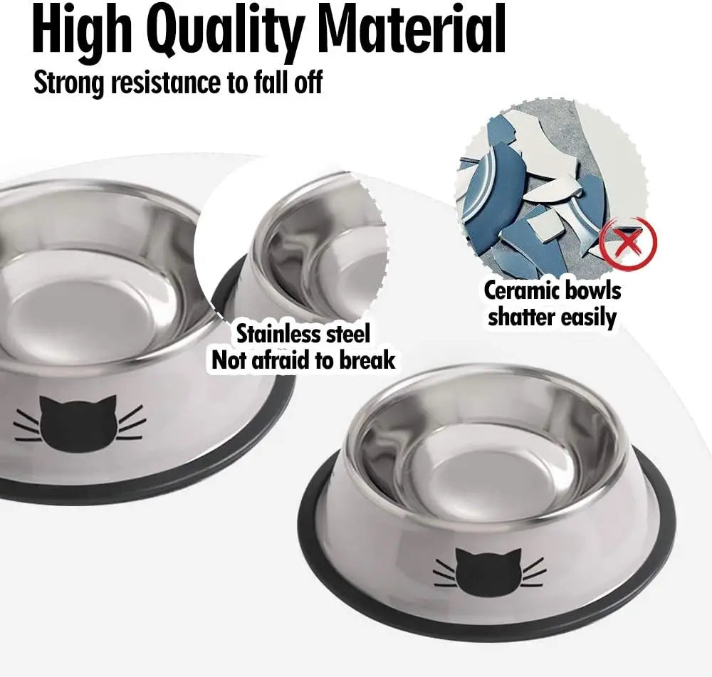 Cat Bowls for Food and Water,2PCS Non-Slip Stainless Steel 8 Oz Pet Bowl with Removable Rubber Base Dog Bowl